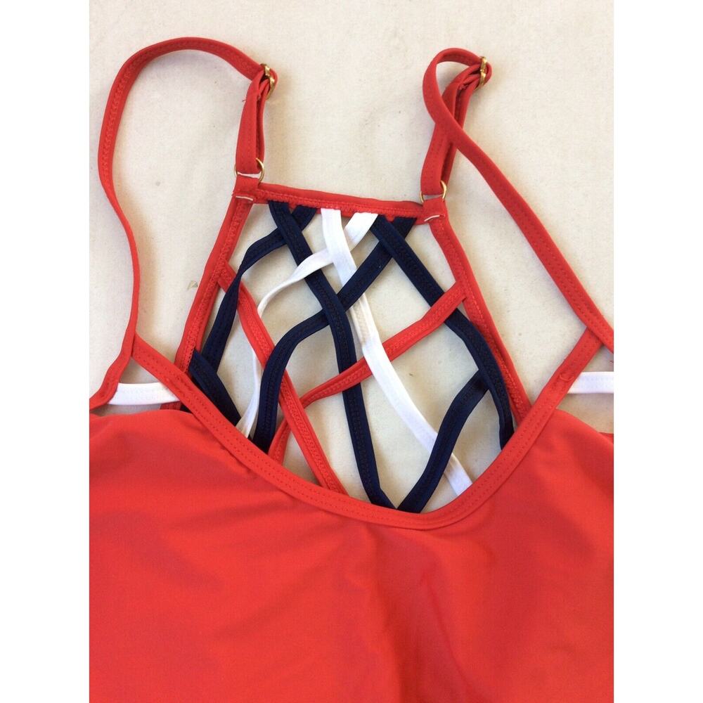 YMI Swim One Piece Swimsuit Lace Up Back Patriotic Swimwear - Picture 2 of 7